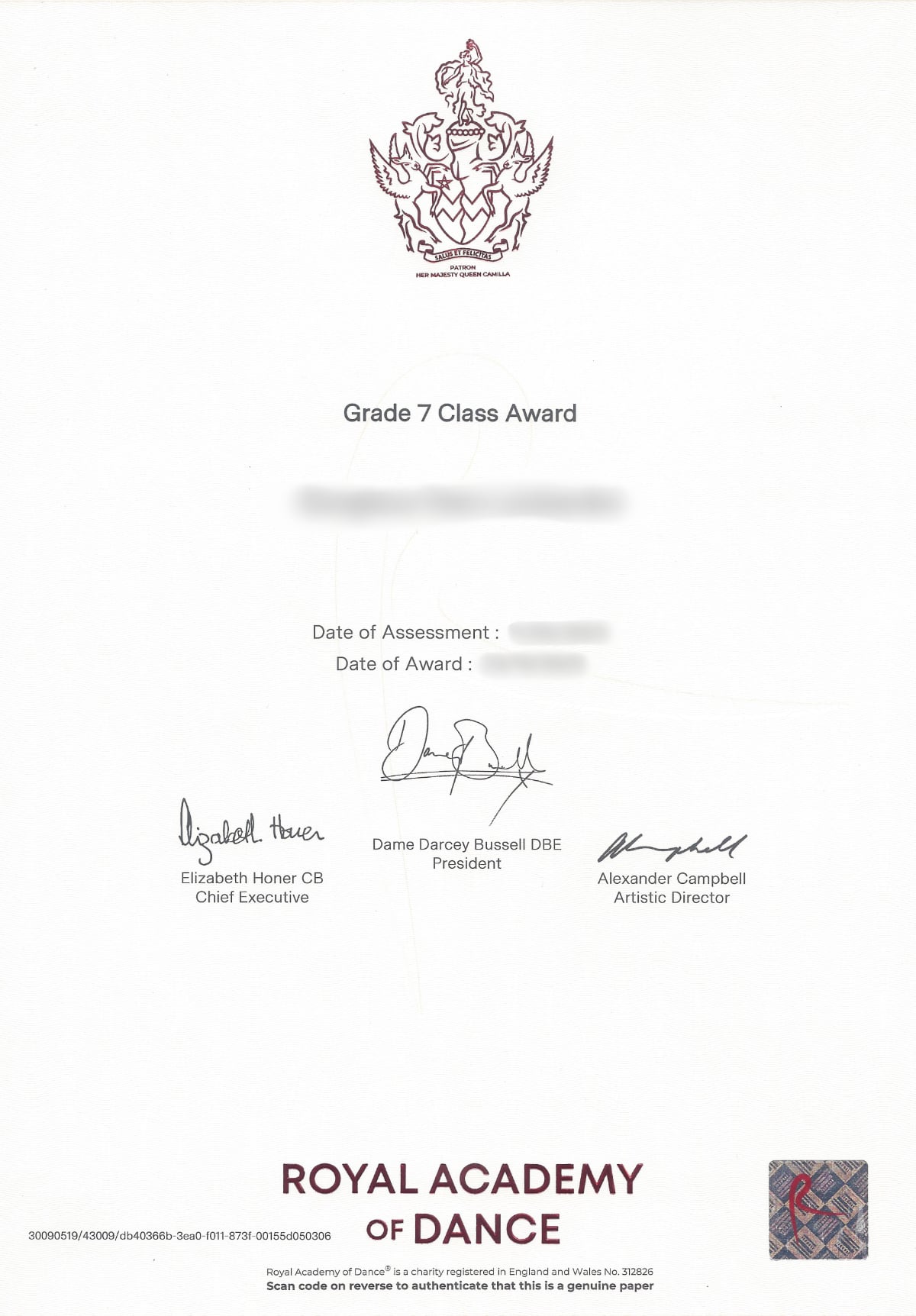 rad exam certificate